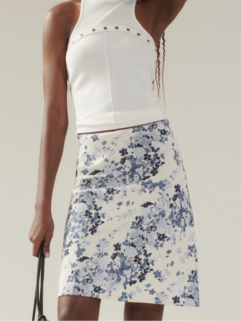 Anthropologie Blue and White Floral Midi Skirt
